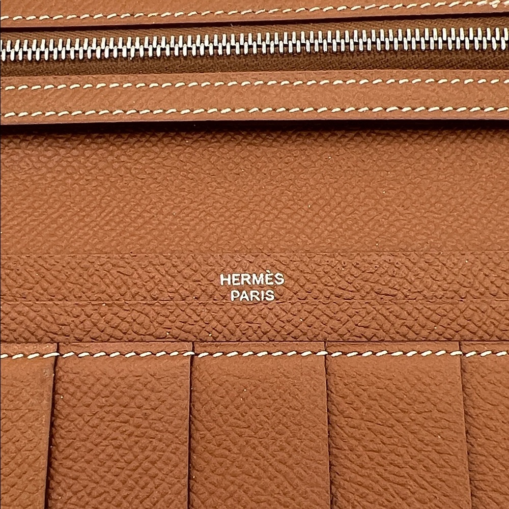 HERMES Bearn Gold Leather Wallet with H Closure w/Dust Bag Good Condition - Picture 15 of 16